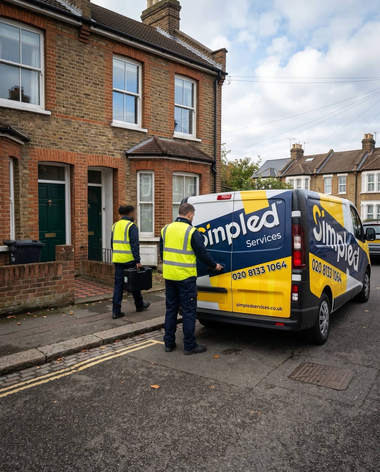 Simpled Services operatives arriving at a UK home in a branded van for a mould treatment visit
