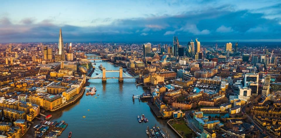 London skyline showing Tower Bridge
