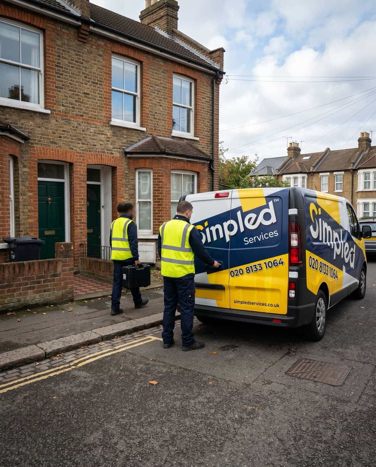 Simpled Services operatives arriving at a UK home in a branded van for a mould treatment visit