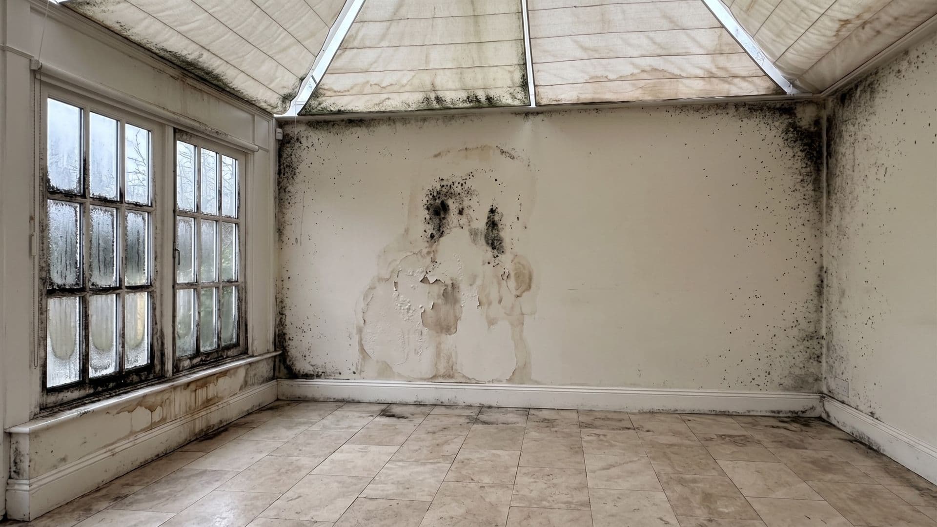 Severe black mould in a bedroom corner before Martin's team treated it