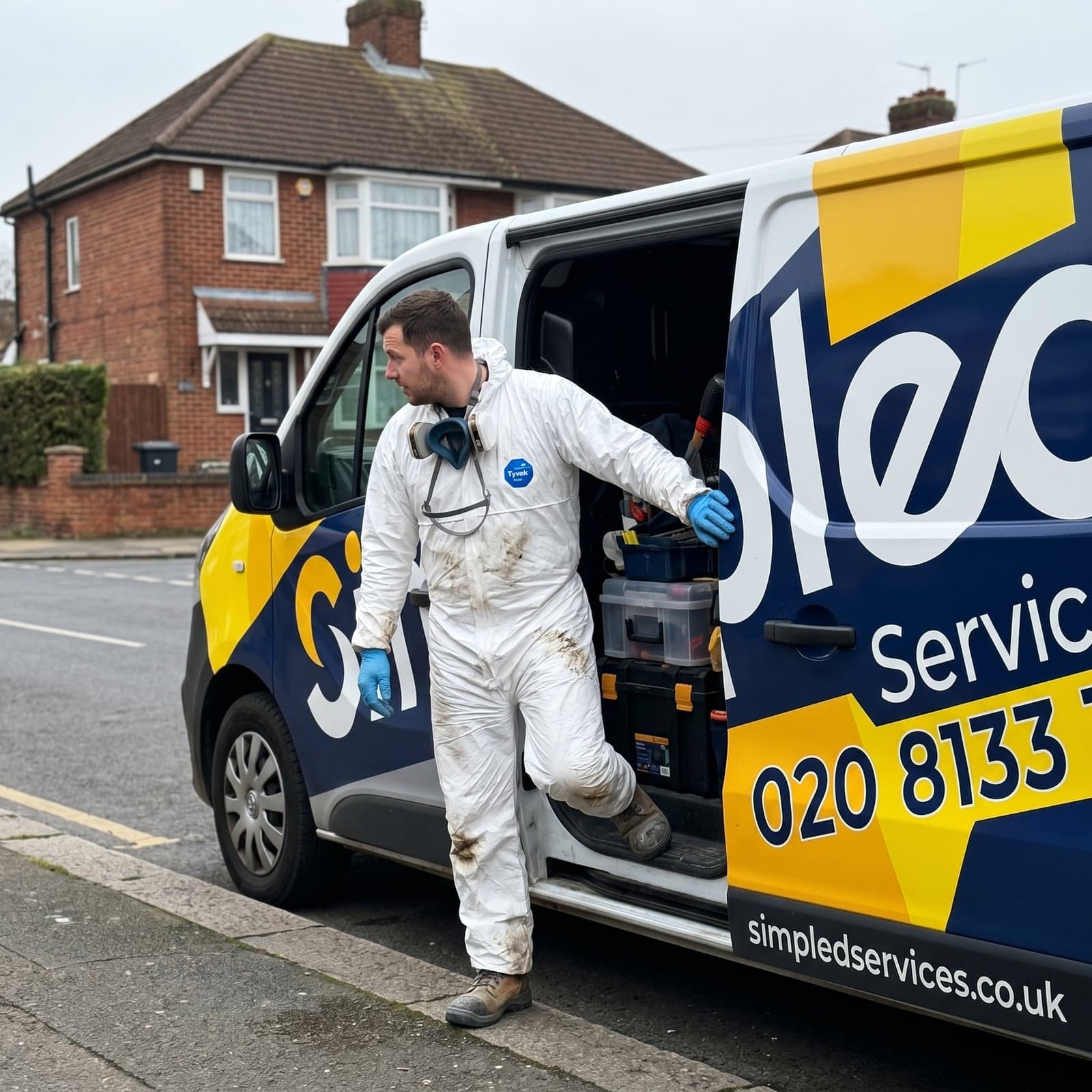 Simpled Services mould removal operative arriving in branded van at a UK home