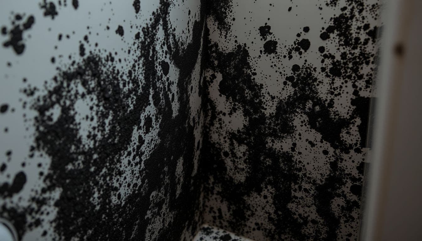 Severe black mould wall remediation job led by Martin